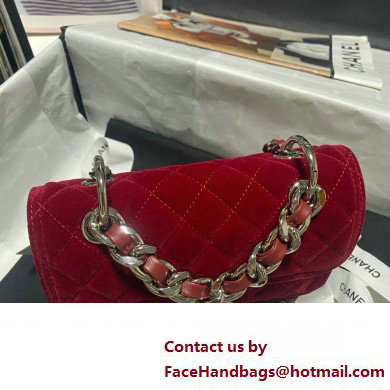 Chanel Velvet  &  Silver-Tone Metal Mini Flap Bag RED AS4051 2023